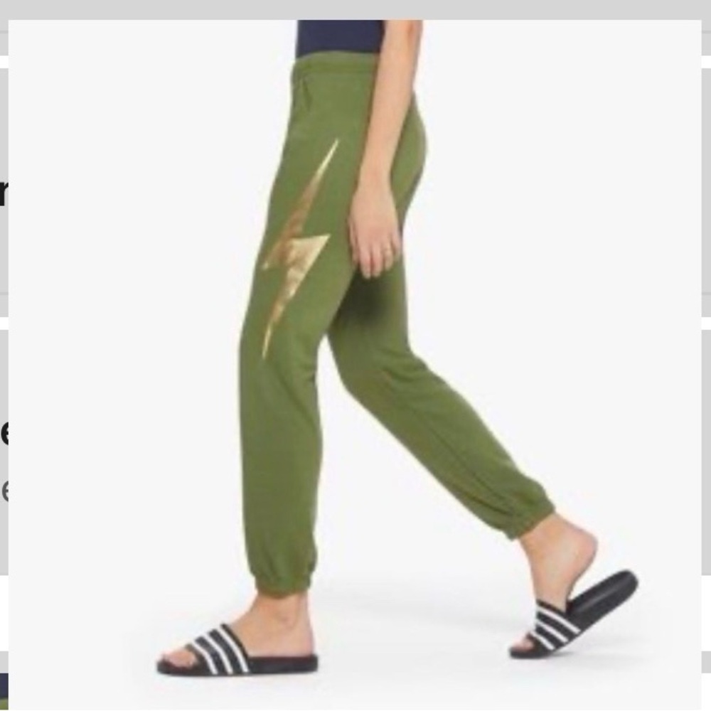 Rare Aviator Nation Olive Green Joggers with Gold Lightning Bolt